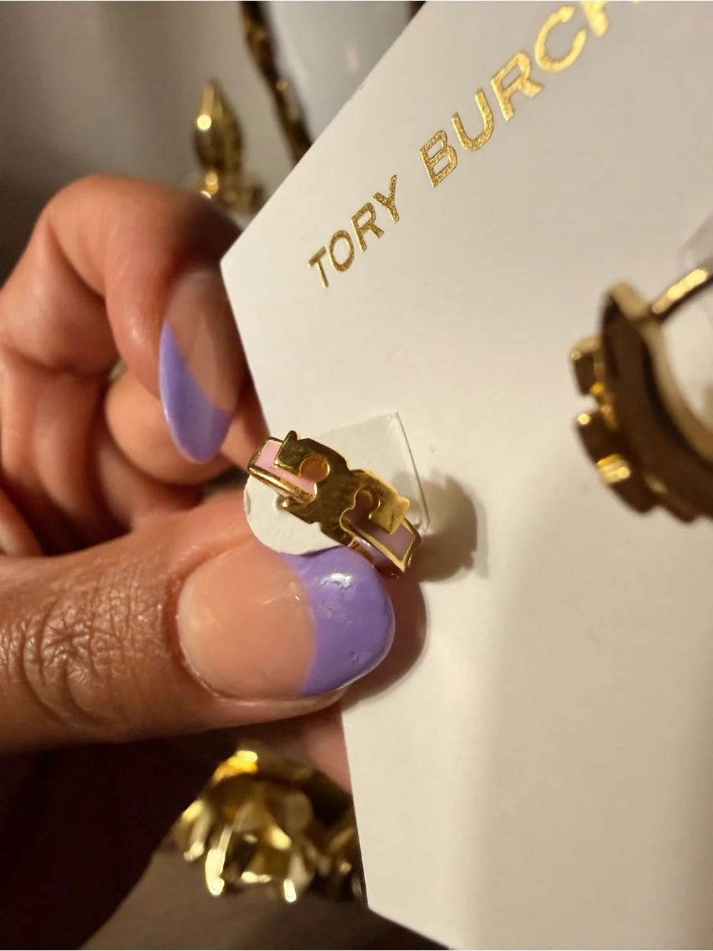 Tory Burch Gold & Pink Enamel T Mini Huggie Hoop Earrings